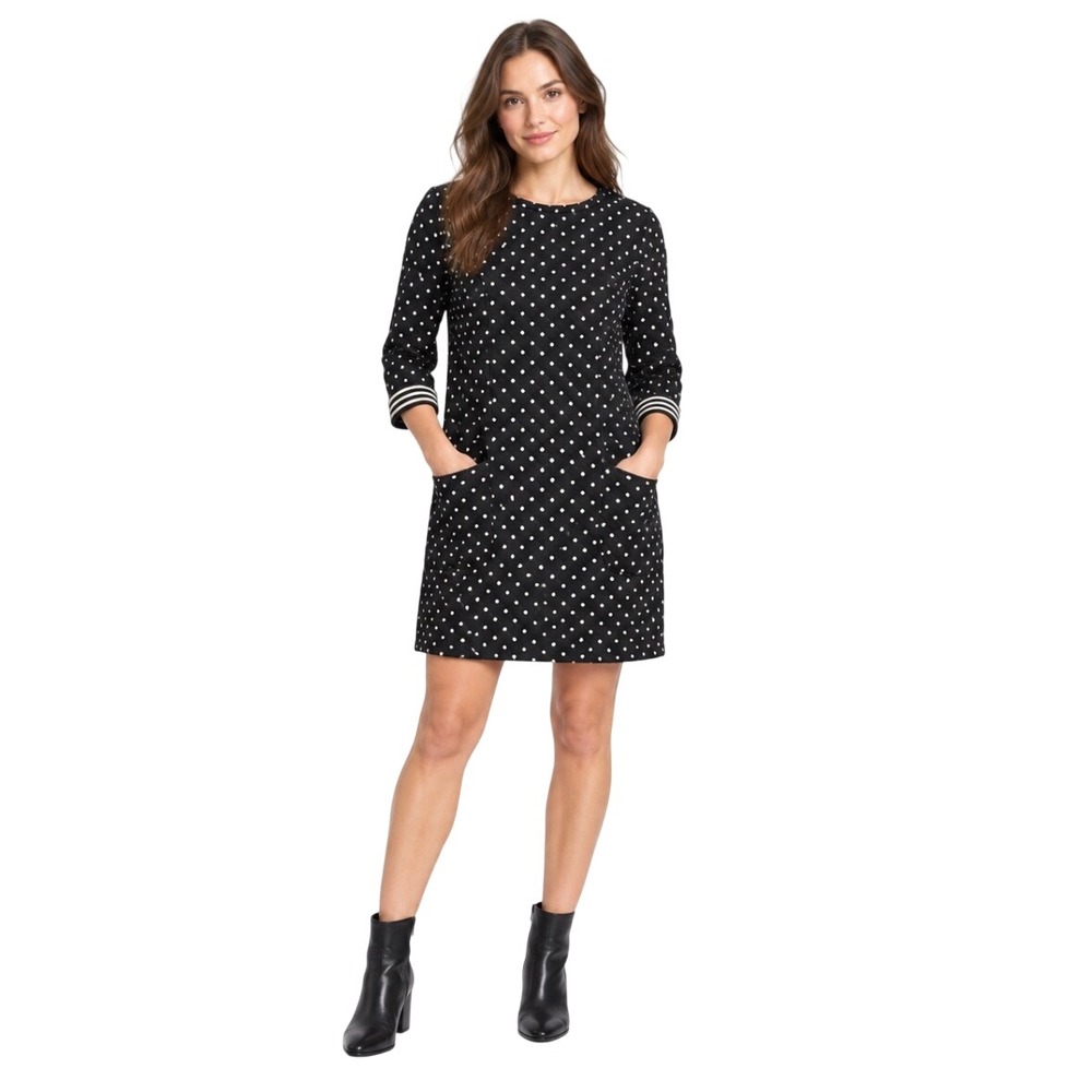 Boden Black White Polka Dot Quilted Shift Dress US 10R SC9039